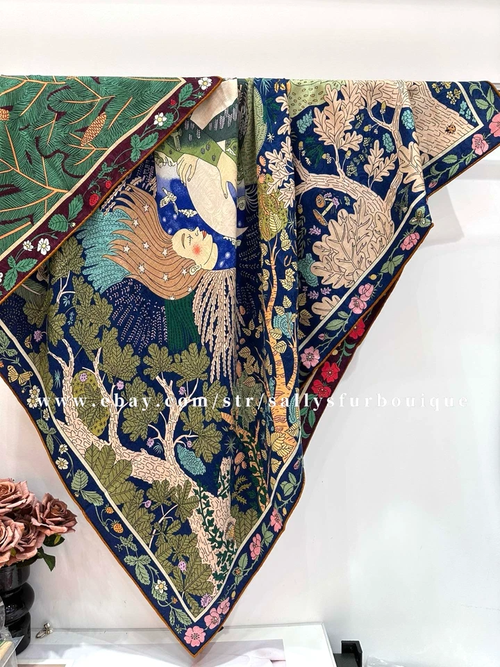 Sallys Quality Cashmere & Silk Jacquard Girl Moon Print 2 Face Shawl Scarf 53" - Image 4 of 4