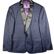 Jos. A. Bank Tuxedo Jacket Mens 48 Regular Blue Floral Damask Satin Shawl Lapel