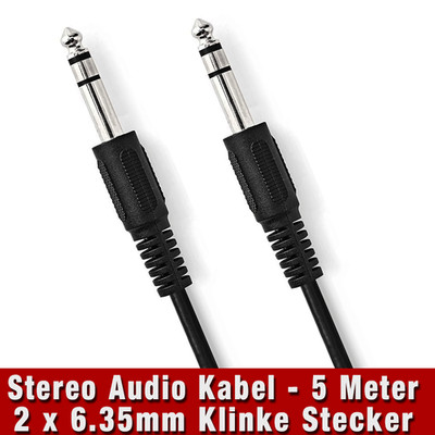 6.35mm Klinke Stereo Audiokabel - Klinken Kabel - Stecker auf Stecker -  5 Meter
