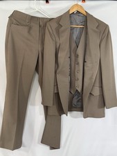 Vintage 70s The Westerner PW 3-Piece Brown Pinstripe Suit USA Made Western Suit