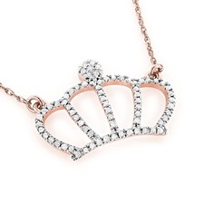 14K Gold Ladies Diamond Crown Pendant Necklace 0.15ct
