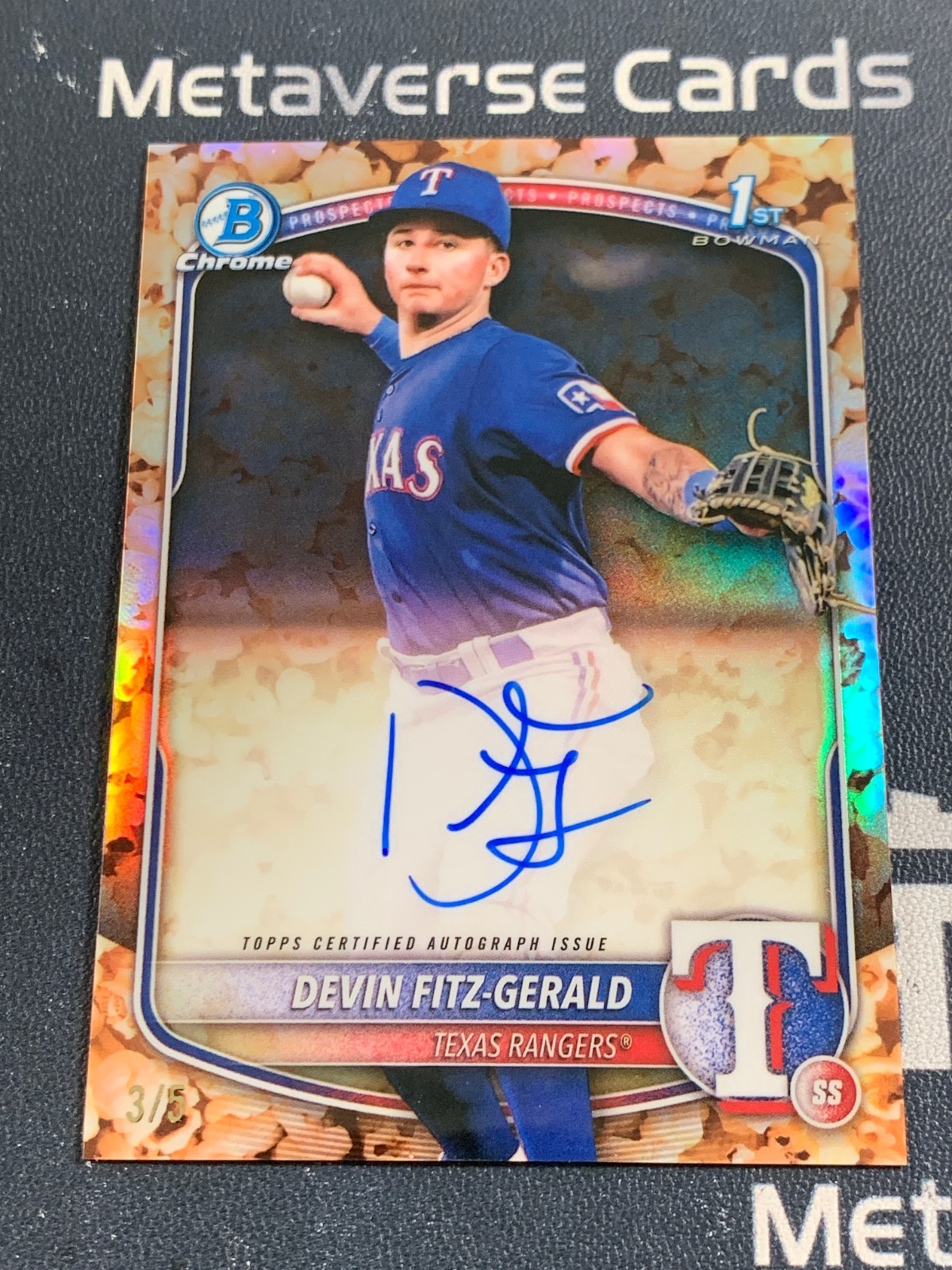 2025 Bowman Draft Chrome Devin Fitz-Gerald 1st Auto Popcorn 3/5 Rangers