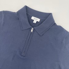 Reiss Mens Blue Merino Wool Polo Shirt Small Half Zip Short Sleeve Polo