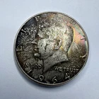1964 Rainbow Toned 50 Cent Kennedy Half Dollar 90% Silver, Beautiful Obverse