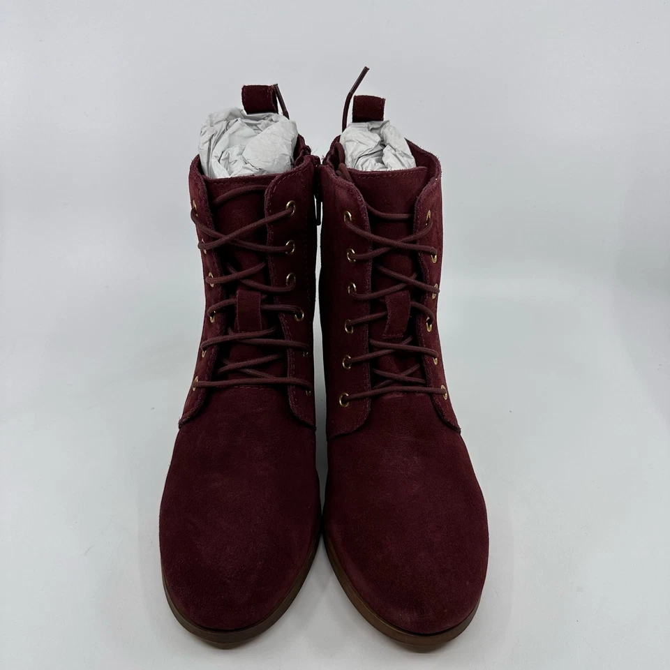 Botín al tobillo de gamuza Diba Blake tacón de cuña con cordones punta redonda borgoña para mujer US7.5 Foto 3 de 4