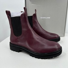 Everlane The Lug Chelsea Boot in Bordeaux 9.5 Women's Leather Ankle Chunky Sole