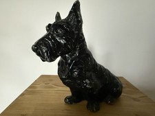 Vintage Cast Metal Black Scotty Dog Black And White Whiskey Scottish Terrier