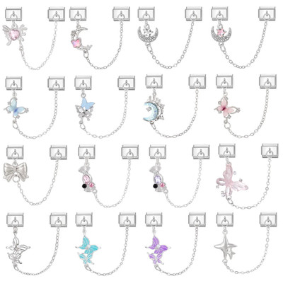 9mm Y2K Zircon Moon Star Chain Italian Charm Links Fit Steel Bracelet DIY Making