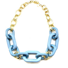 Sky Blue Resin Link Necklace with Gold Chain ...