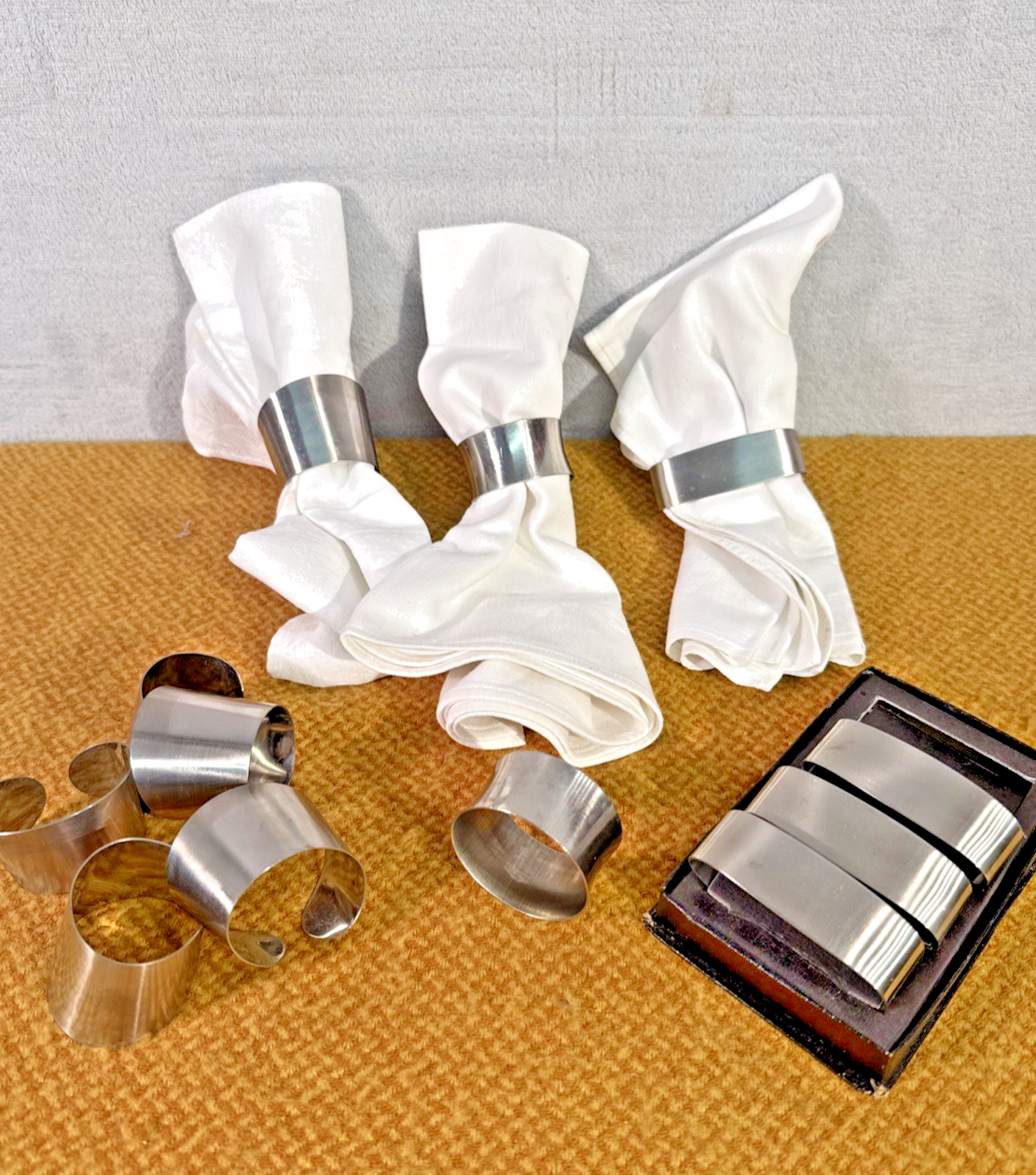 Vintage Modernist Stainless Steel Napkin Rings - Old Hall & Trentway ~ Set of 12