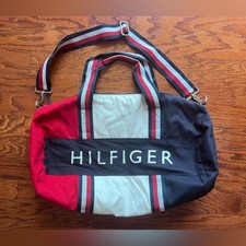Tommy Hilfiger Red White Navy Striped Logo Duffel Bag