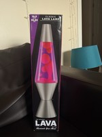 Lava Lamp 2121, Pink Wax, Purple Liquid, Silver Base and Cap, Original 14.5 Inch