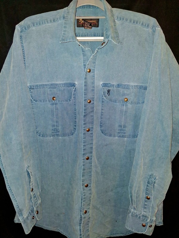 Browning Men's Blue Denim Cotton Button-Up Shirt Long Sleeve Pockets Size L