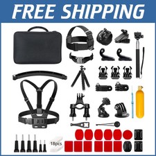 Complete Action Camera Accessory Package with 360 Degree Mounts Carrying Case