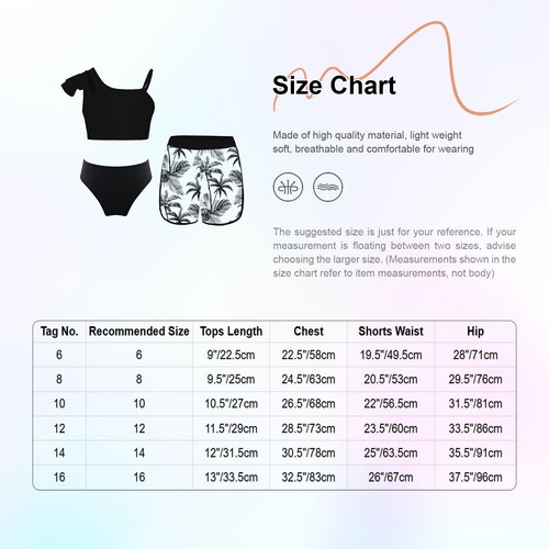 3 Piece Girls Bikini Sets Sleeveless Swimsuit Hawaii Beach Sports Bathing Suit - Picture 30 of 41