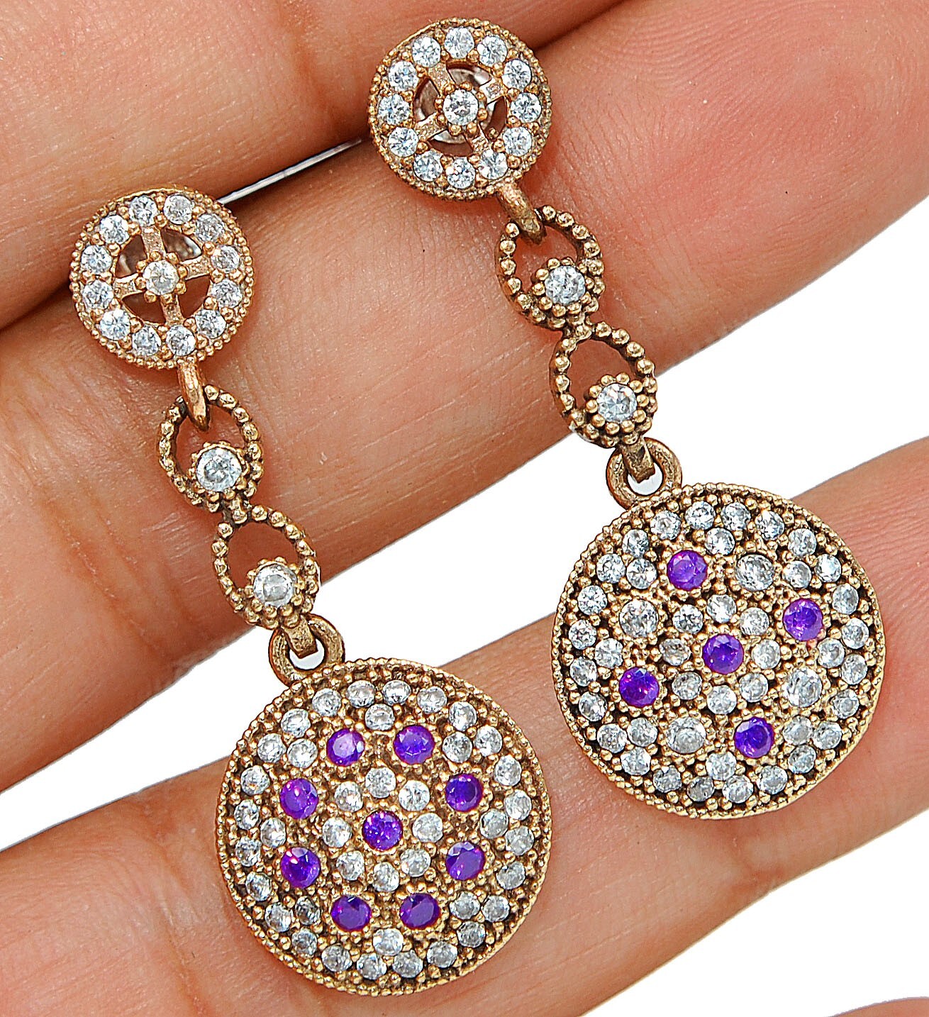 Ottoman Empire Inspired 6CT Amethyst Topaz Sterling Silver Earrings TE1498
