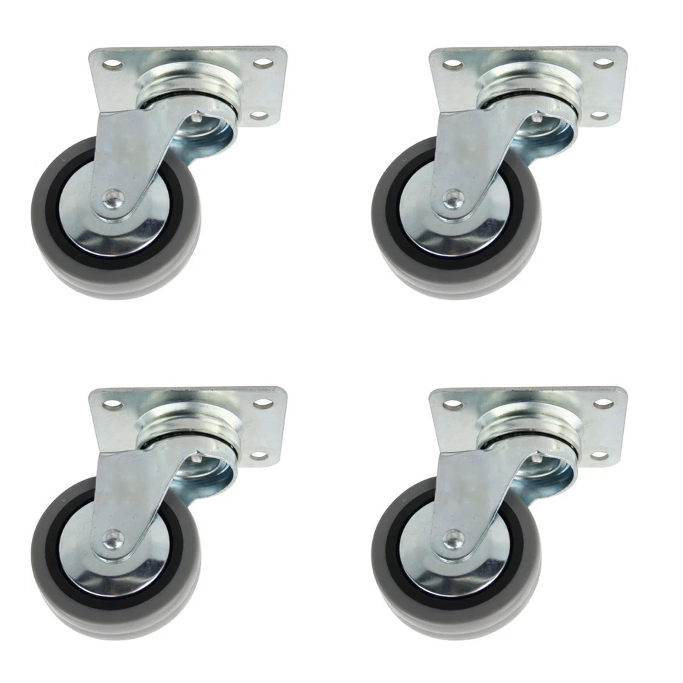 MS BESCHLÄGE 4er Set Möbeltransportrollen Hartgummi ø60mm Grau mit Anschraubplatte aus Metall