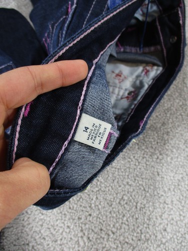 True Religion Jeans Girls 14 Dark Wash Denim Pink Stitching Skinny NEW - Picture 9 of 14