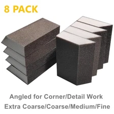 8PCS Angled Drywall Sanding Sponges Set Wet Dry Sandpaper Block Pads 40-120 Grit