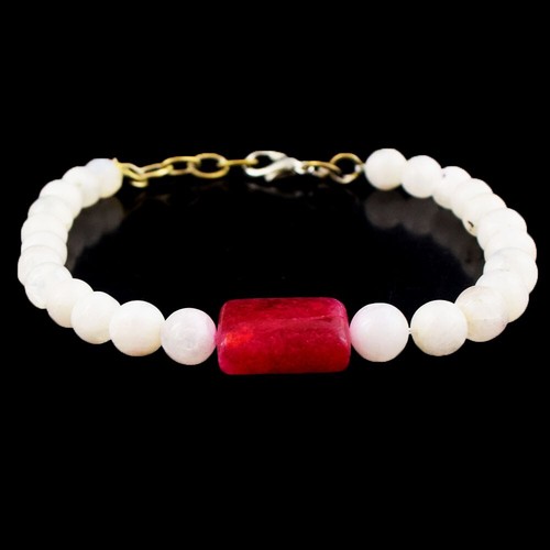 Pink Ruby & Blue Flash Moonstone 71.00 Cts Beaded Sparkling Bracelet VK 06 E621 - Picture 2 of 3