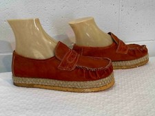7.5 NOS Vtg 70s Shoes Delmar Rope Jute Heel Platform Loafer Leather Slip On