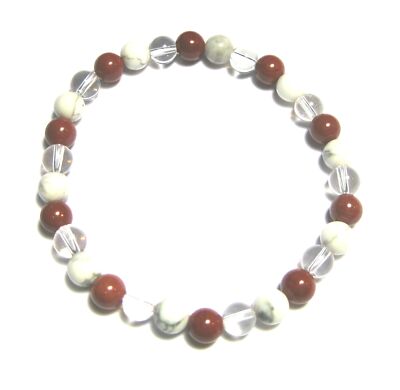 Kugel-Armband Mix Bergkristall Jaspis rot Magnesit 6 mm