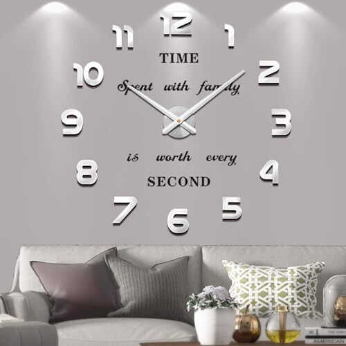 VANGOLD Frameless DIY Wall Clock 3D Mirror Wall Clock Large Mute Wall