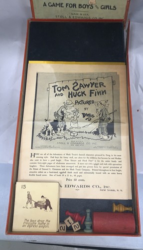 ANTIQUE GAME BOARD ADVENTURES OF TOM SAWYER AND HUCK FINN BOXED - Picture 4 of 15