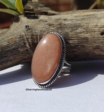 Sunstone Solid 925 Sterling Silver Statement Handmade Women Ring, All Size M1598