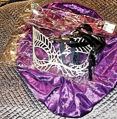 NEW JTV OFF PARK White Crystal Silver Tone Masquerade Face Mask Velvet Ties WOW! - Picture 9 of 9