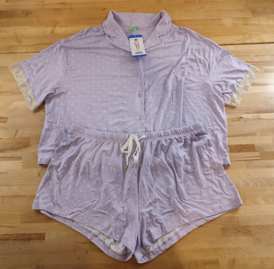 Women's Honeydew Intimates 2 Piece Summer Lounge Pajama Set Purple Dot Large