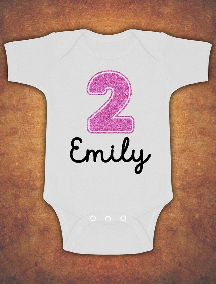 GEORGE Personalised 2nd Birthday Second Cute Baby Kids Bodysuit Vest Glitter Girl