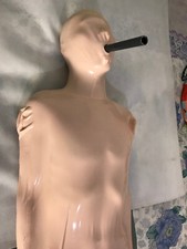 skin color latex sleepbag with black breathing tube and back zipper for Fetish