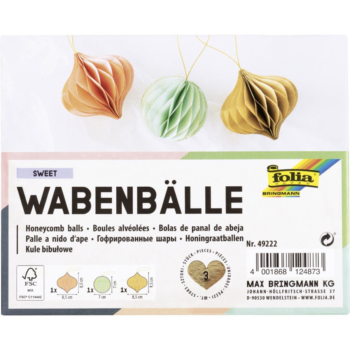 Wabenbälle Sweet, 3er Set Kugeln Folia 49222 (4001868124873)
