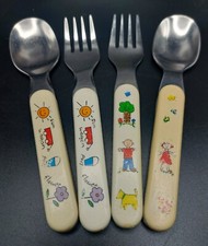 Vintage Forks Spoons Baby Toddler Stainless Feeding Utensils 4 Piece