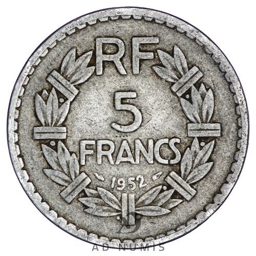 France 5 Francs 1952 Lavrillier aluminium pièce de monnaie française - Imagen 2 de 2