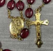 Vintage Rosary St Therese Of Lisieux Flat Red Beads Christian H79