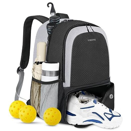 Pickleball Backpack with Shoe Compartment and Fence Hook for Men and Women