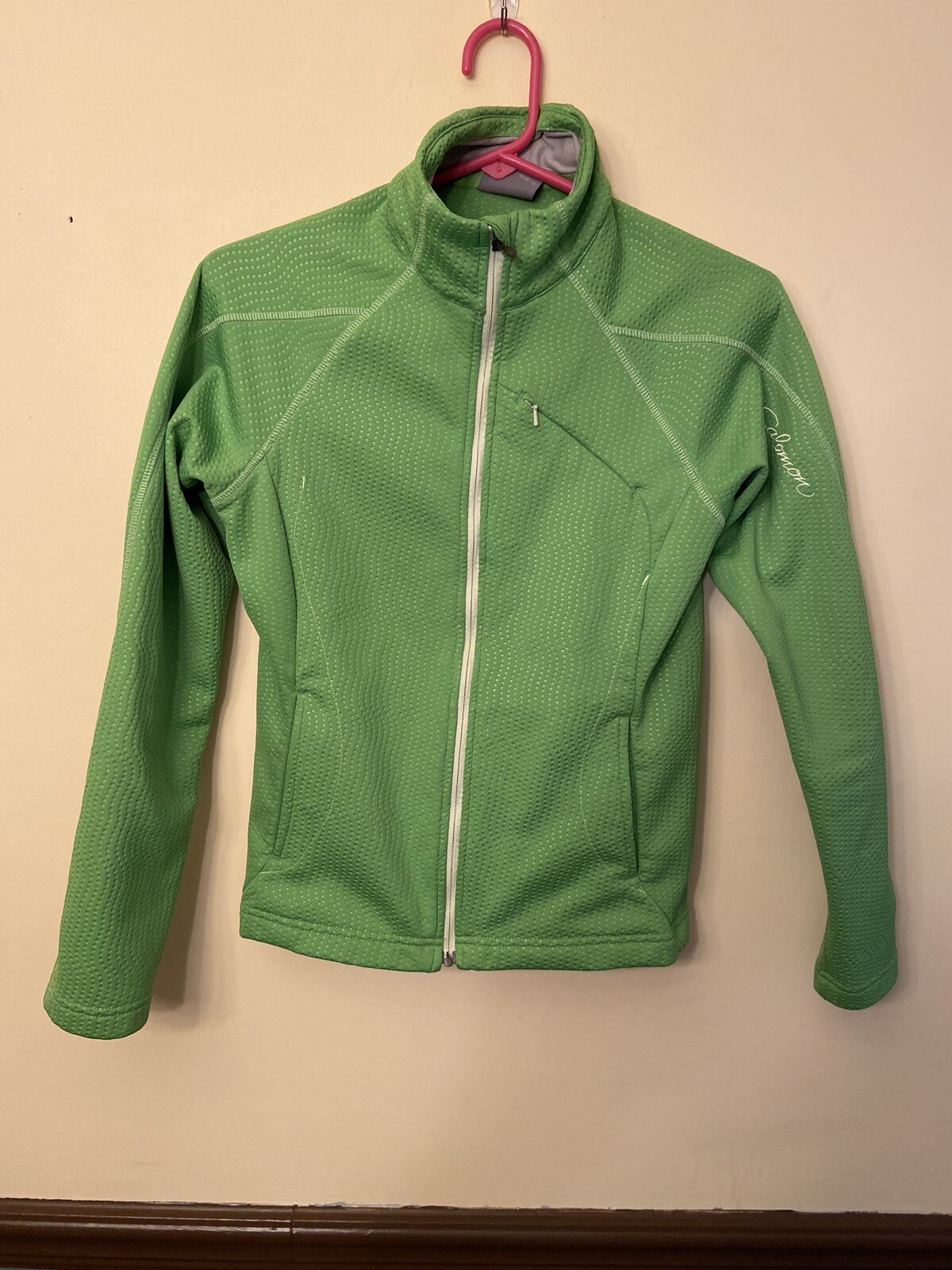 SALOMON Giacca Solomon Donna Large Nera Zip Intera Acti Therm Running Verde Lime