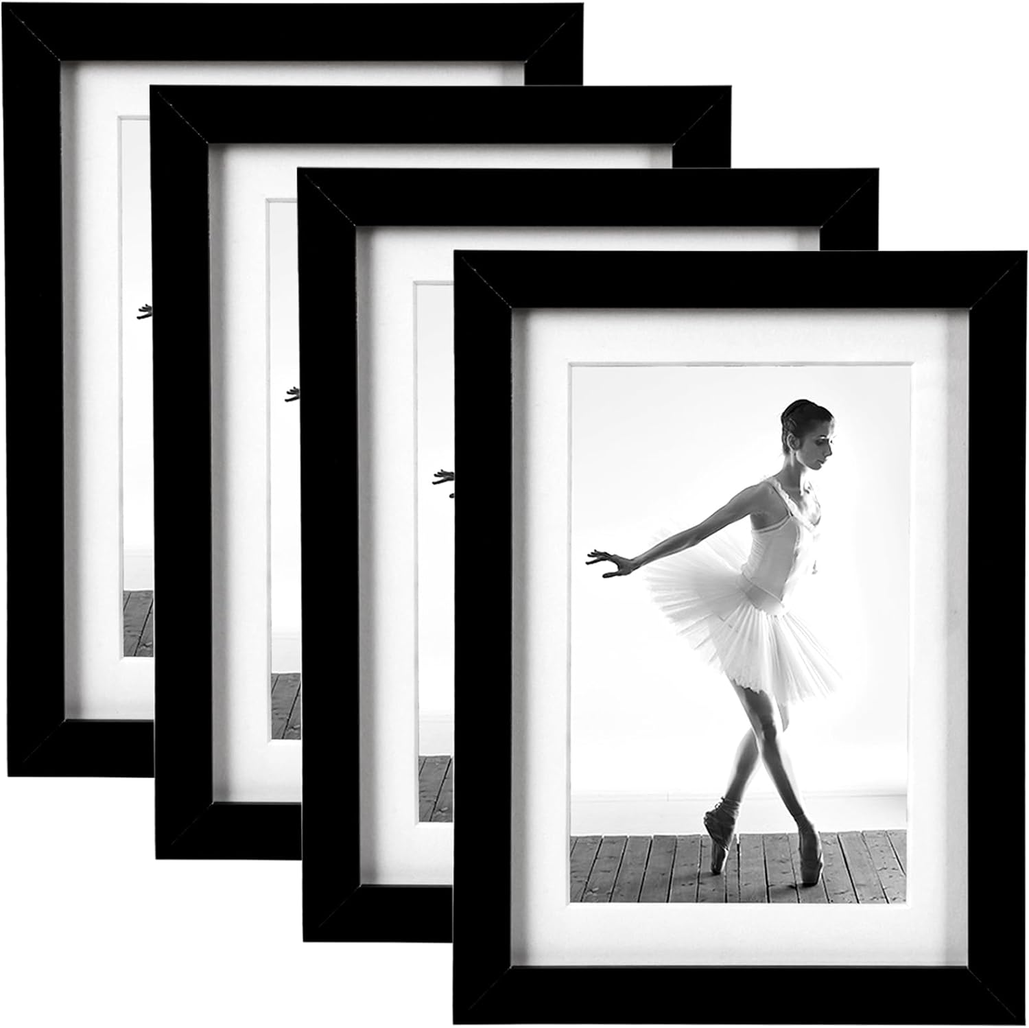 8X10 Picture Frames Set of 4, Display Pictures 5X7 with Mat or 8X10 without Mat,-image