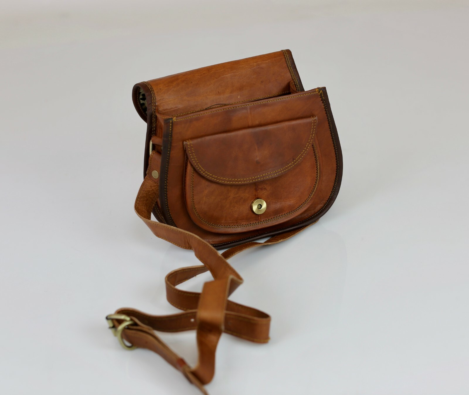 Sac à Main Fourre-tout Vintage Marron En Cuir Et Velours - Fait Main En Inde, Neuve
