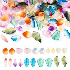 100Pcs 10 Styles Transparent Leaf Charms Glass Pendants Crafts 15 30x8 20x3 5mm