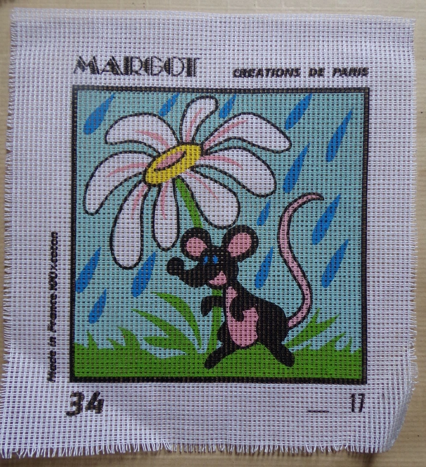 § canevas pour enfant MARGOT : SOURIS SOUS LA PLUIE - Photo 1/1