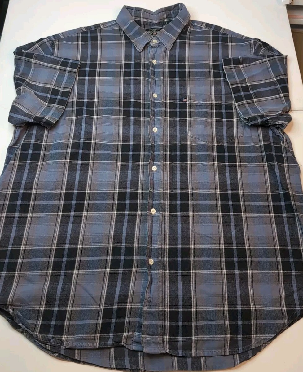 Vntg Polo Ralph Lauren Blue Plaid Caldwell Button Up Long