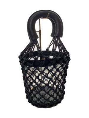 STAUD Mesh Woven Handbag Tote Bag Purse Leather in Black USED Good Condition