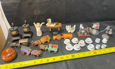 mini tea set china w/ wood horse wagon buggy tractor miniature sewing machine +