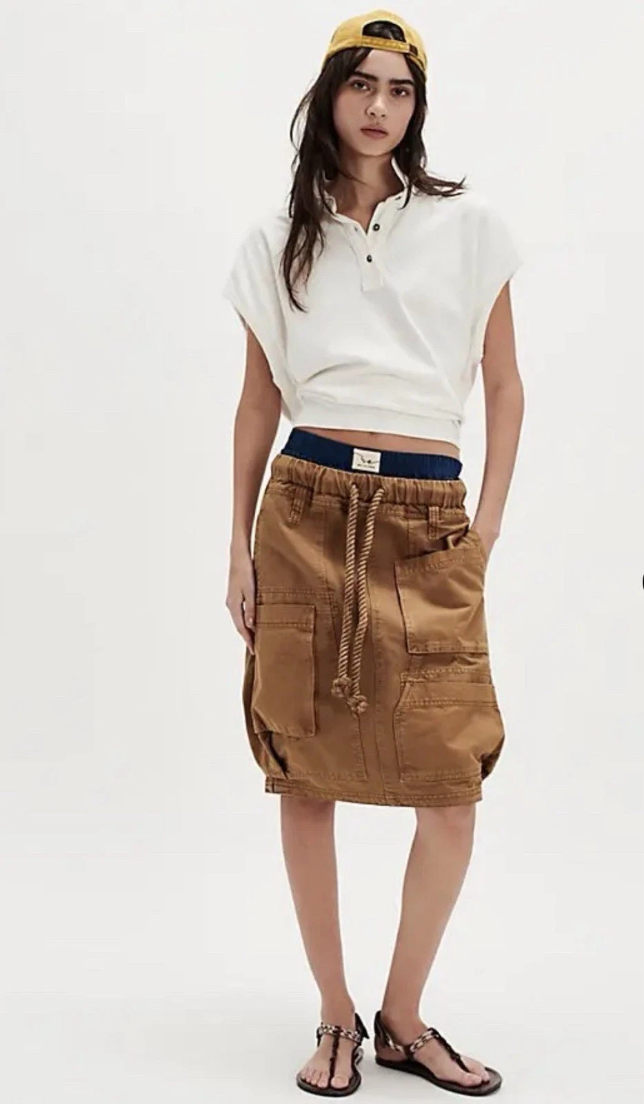 Free People Carmen Midi Skirt Elastic Waist Drawcord Pockets Tobacco M NWT
Opens in a new window or