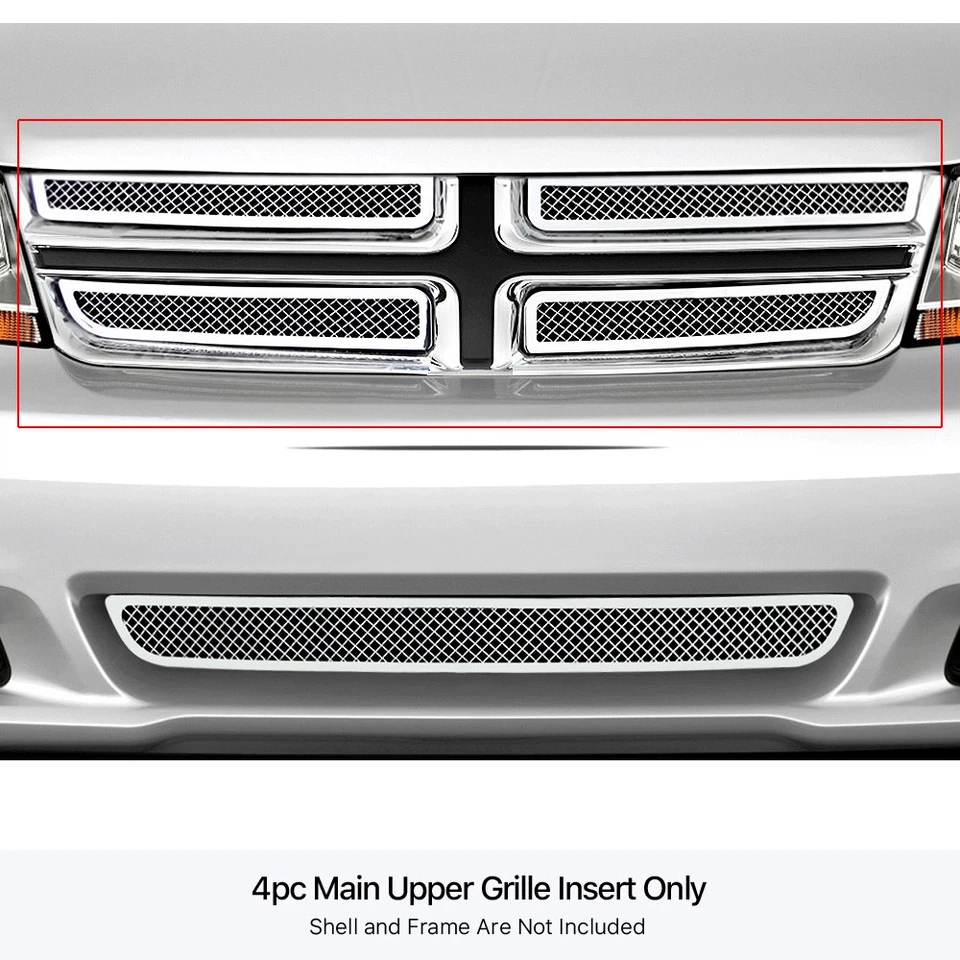 Parrilla de malla cromada de acero inoxidable superior principal para Dodge Avenger 2011-2014 Foto 3 de 3