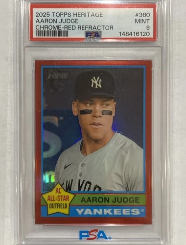 2025 Topps Heritage Aaron Judge #380 Chrome Red Refractor 1/5 PSA 9 MVP