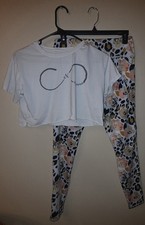 Curves N Combatboots 2pc Set M White Crop Tee Animal Print Leggings Stretch